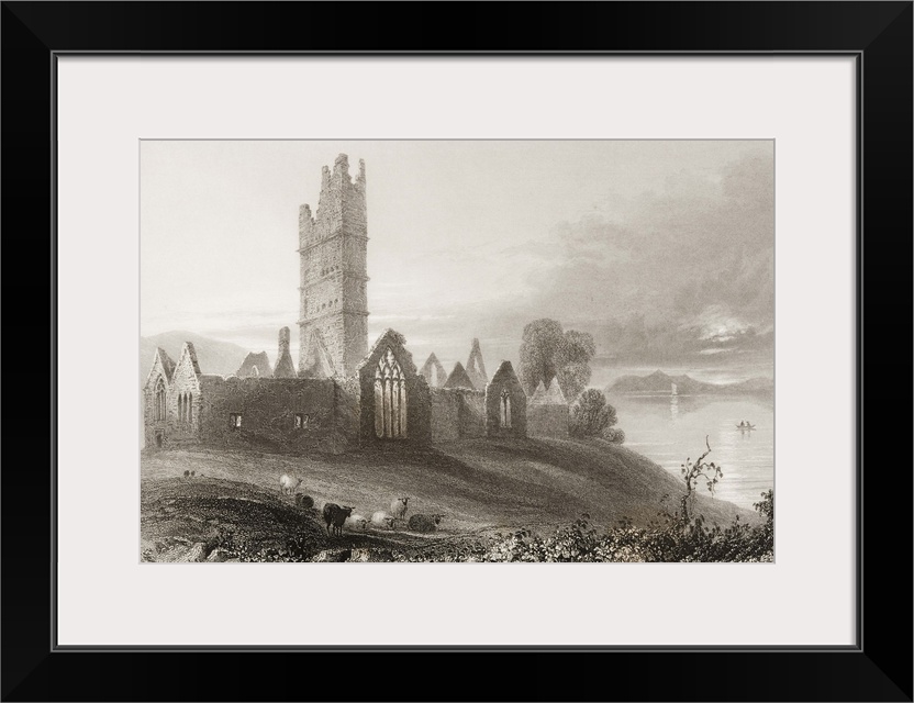 Moyne Abbey, County Mayo, Ireland, from 'Scenery and Antiquities of Ireland' by George Virtue, 1860s