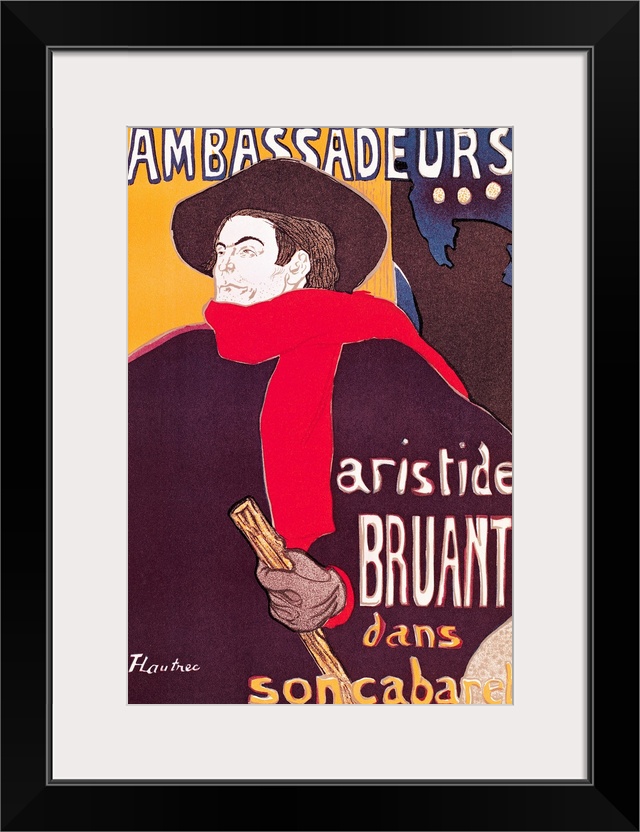 Large classic art depicts an advertisement for a singing performance to be held at a nightclub in Paris, France.  Within t...