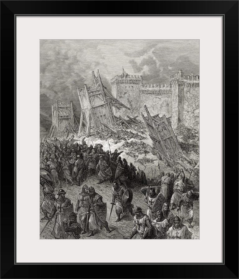 KW219446 Second assault of Jerusalem by the Crusaders repulsed, illustration from 'Bibliotheque des Croisades' by J-F. Mic...