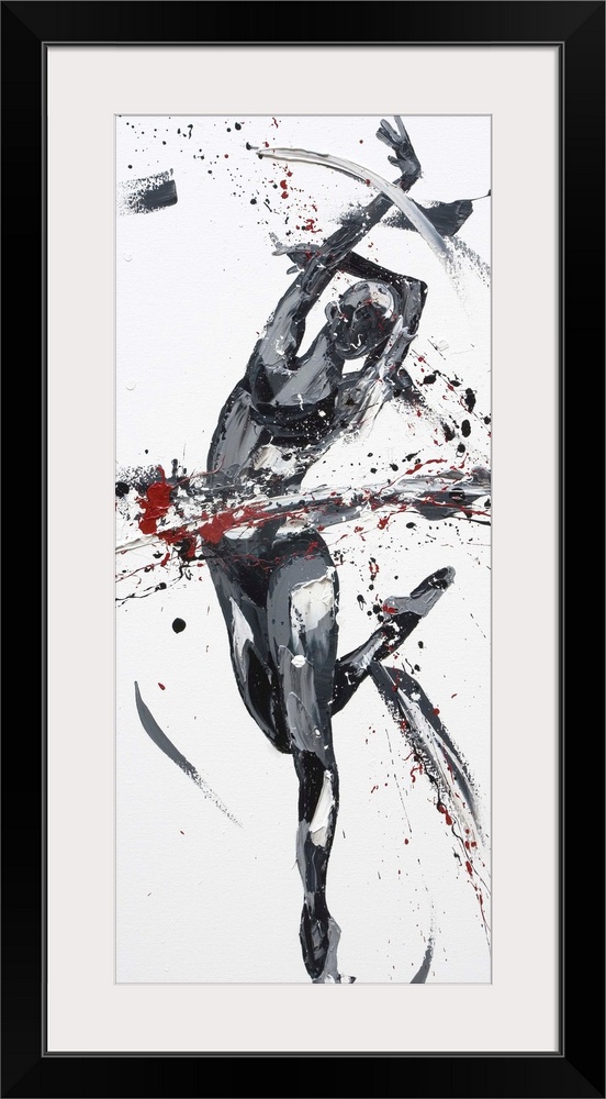 Contemporary painting using gray scale  tones to create a dancing figure.