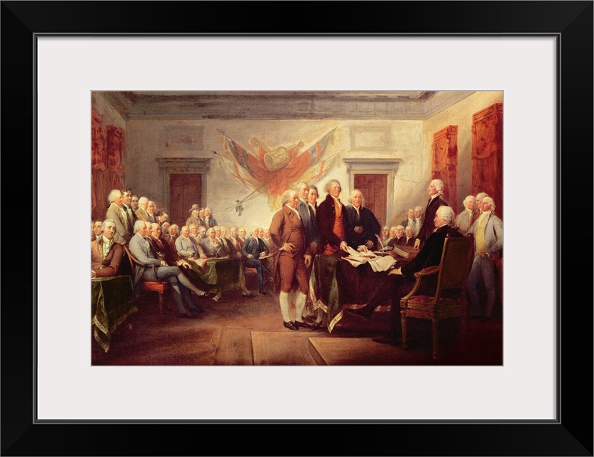 Big classic art portrays the meeting of the Continental Congress in the later part of the 18th century as they prepare to ...