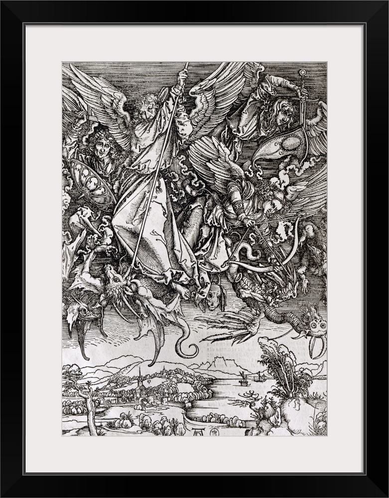 XIR173100 St. Michael and the Dragon, from a Latin edition, 1511 (xylograph) (b/w photo) by D....rer or Duerer, Albrecht (...