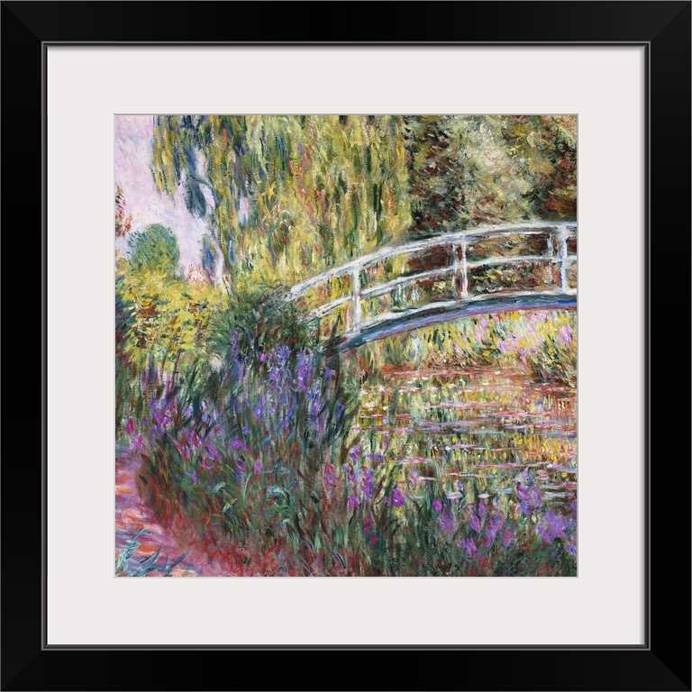 Irises bloom along a path through a French garden in this classic Impressionist painting available as gicloe print for the...