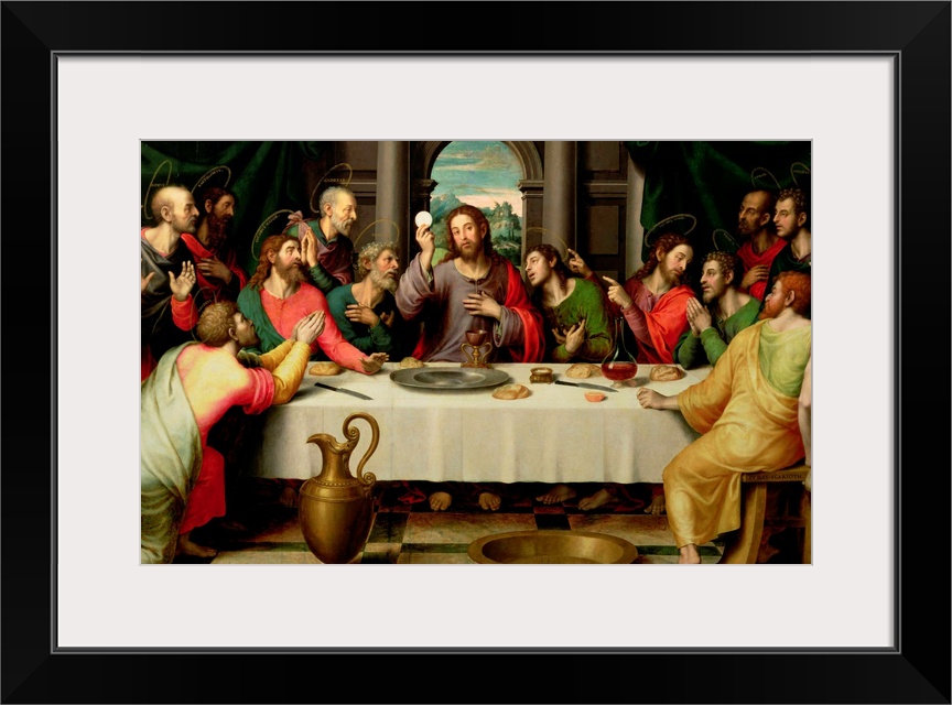 Big classic art depicts the final meal Jesus Christ shared with his Apostles in Jerusalem before his crucifixion.