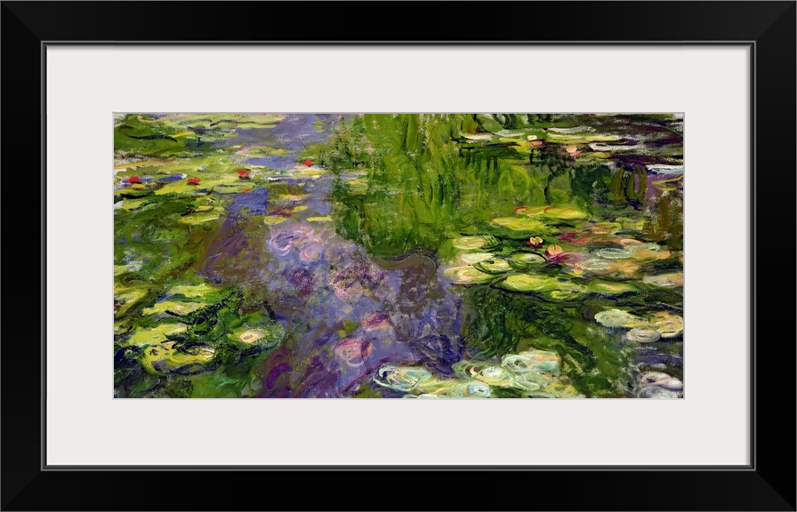 Large classic oil on canvas painting of water lilies.  The texture of the brush strokes give this piece added depth.