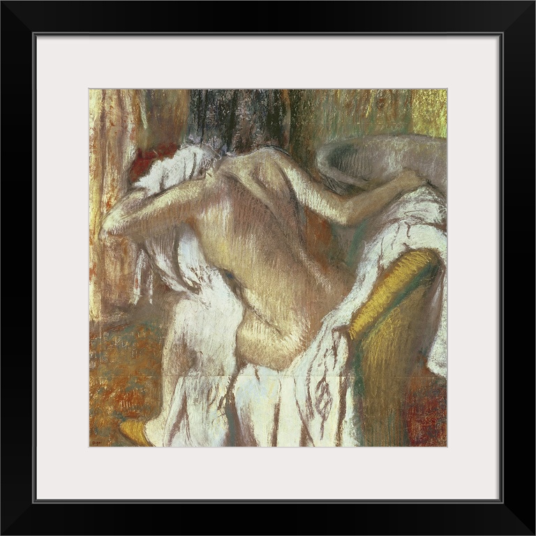 Pastel work by Edgar Degas of a woman drying herself from the National Gallery, London, UK.