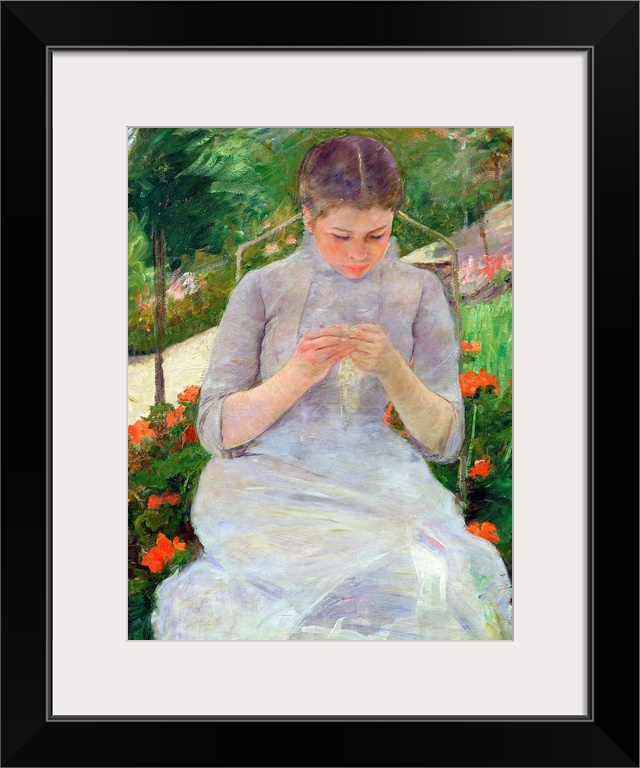 XIR16687 Young Woman Sewing in the garden, c.1880-82 (oil on canvas)  by Cassatt, Mary Stevenson (1844-1926); 92x63 cm; Mu...