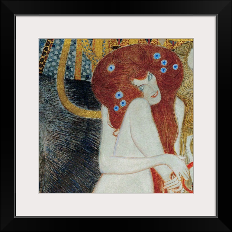 A square painting from very early 20th century shows nude female figures in provocative poses.