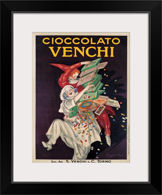 Vintage advertisement of clowns for Venchi, an Italian gourmet chocolate manufacturer.