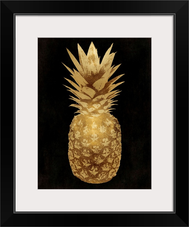 Golden pineapples on a black background.