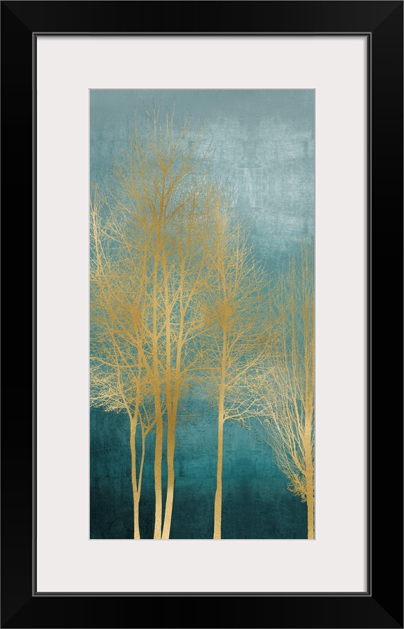 Gold Trees on Aqua Panel I