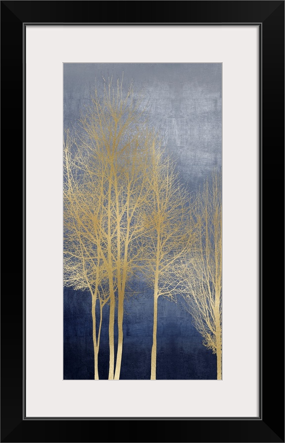 Gold Trees on Blue Panel I