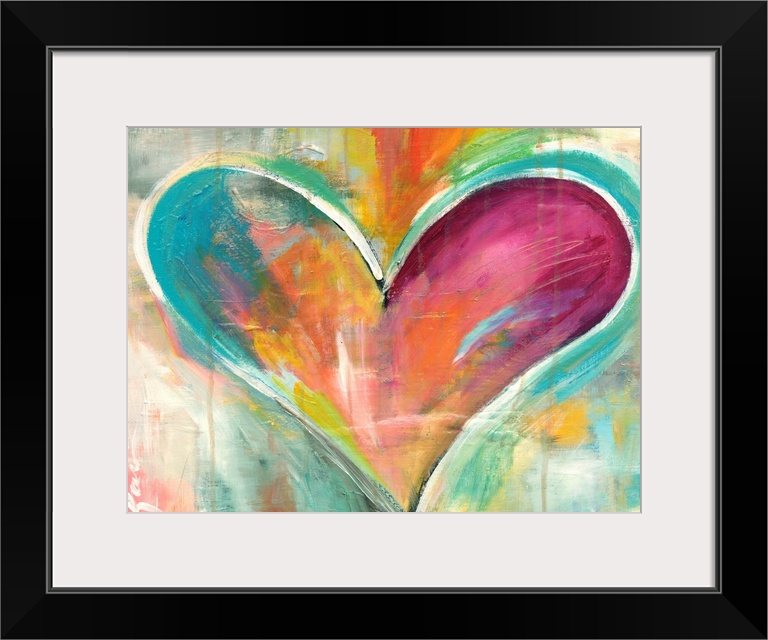 Full of warmth and emotion, this heart artwork is shaped by varying brush strokes bright purples and soft blues with paint...
