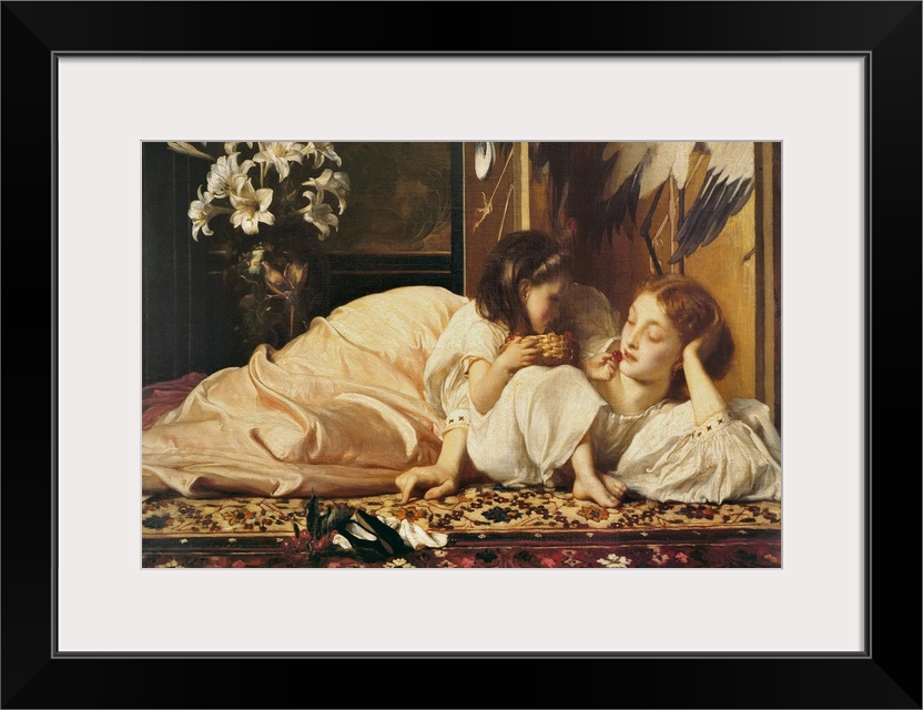 Classic painting of mother with child relaxing on a rug.