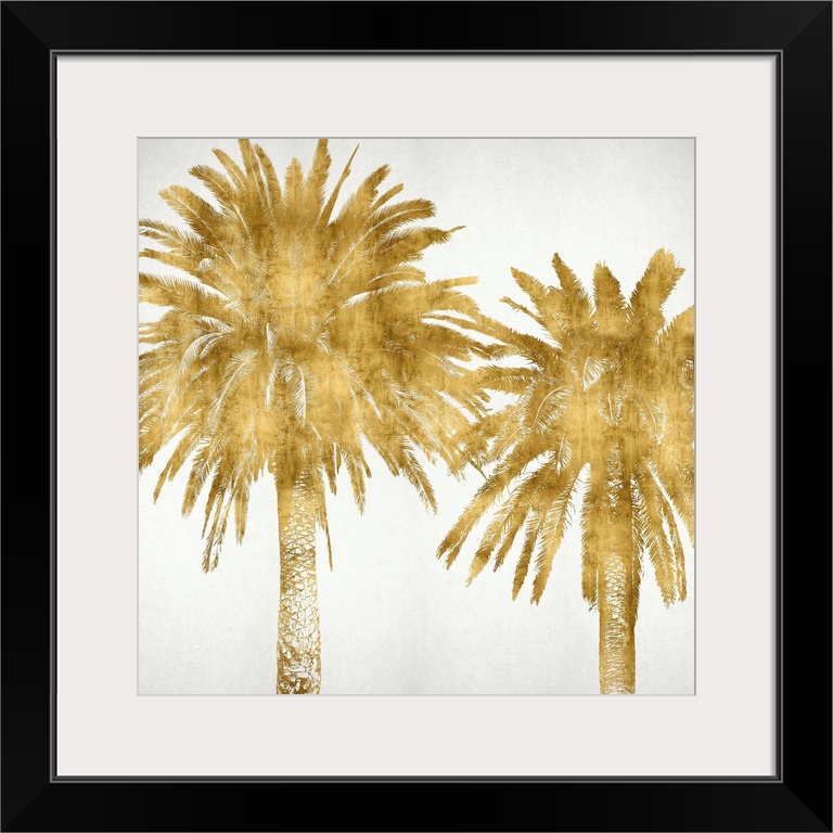 Two gold palm trees on a white background.