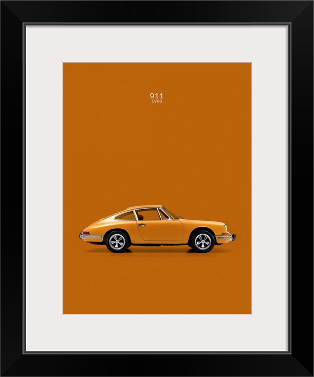 Photograph of an orange Porsche 911 1968 printed on an orange background