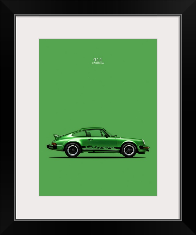 Photograph of a green Porsche 911 Carrera printed on a green background
