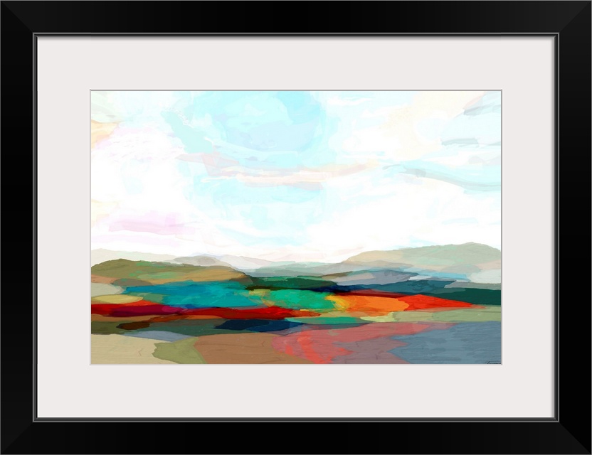 Abstract landscape made with see-through layers of color.