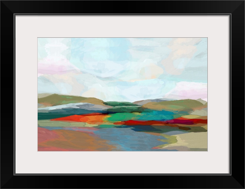 Abstract landscape made with see-through layers of color.