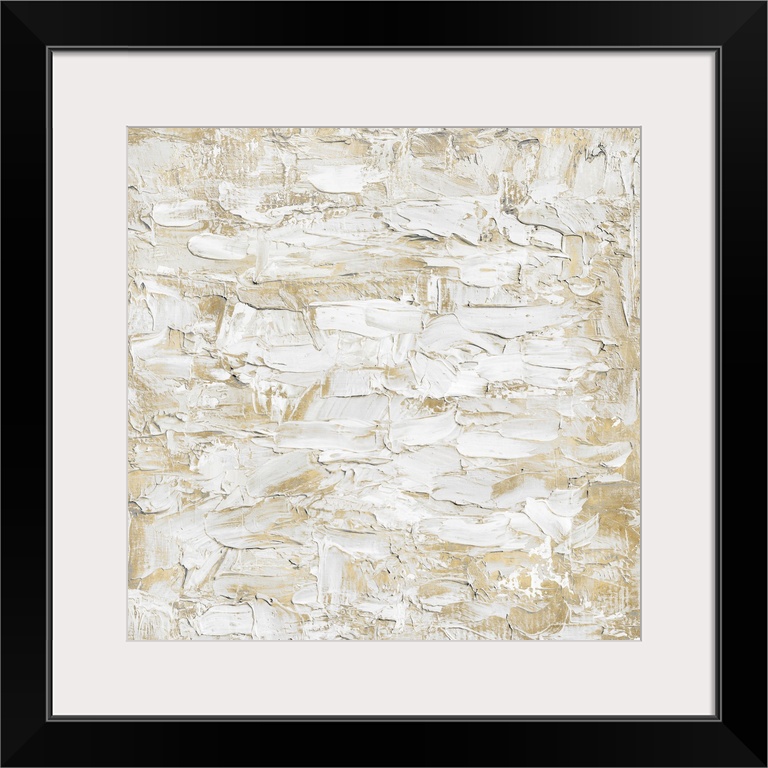 Originally painted with thick white and gold textured paint. The final item is digitally printed in shades of white and gold.