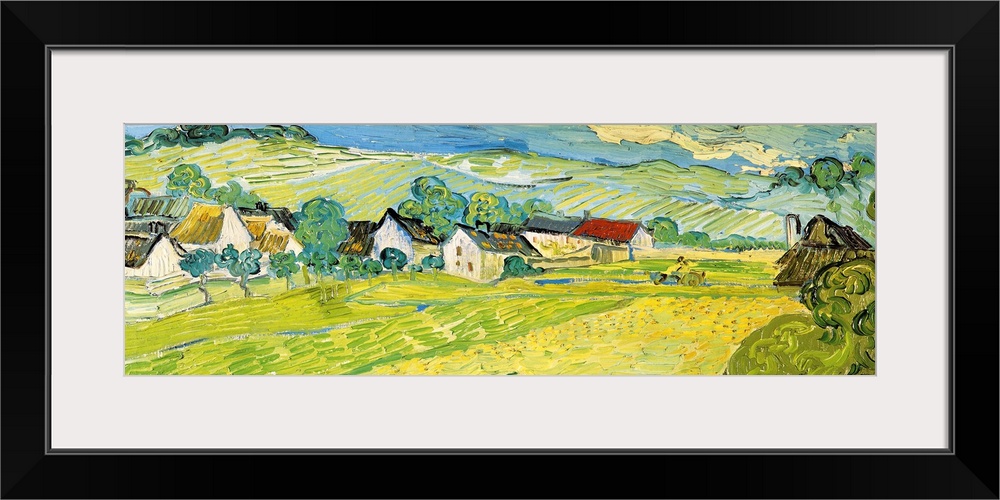 Painting of a beautiful landscape of a village and fields by Vincent Van Gogh.