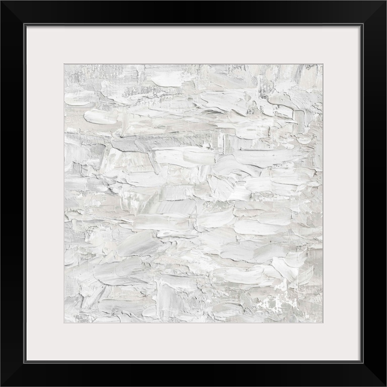 Originally painted with thick white textured paint. The final item is digitally printed in shades of white and gray.