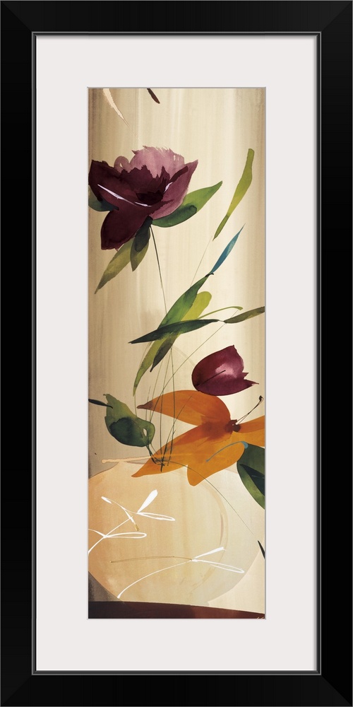 A modern abstract of a bouquet of flowers in a vase.