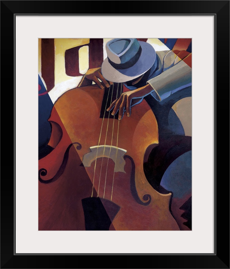 Contemporary painting of a jazz musician playing the bass.