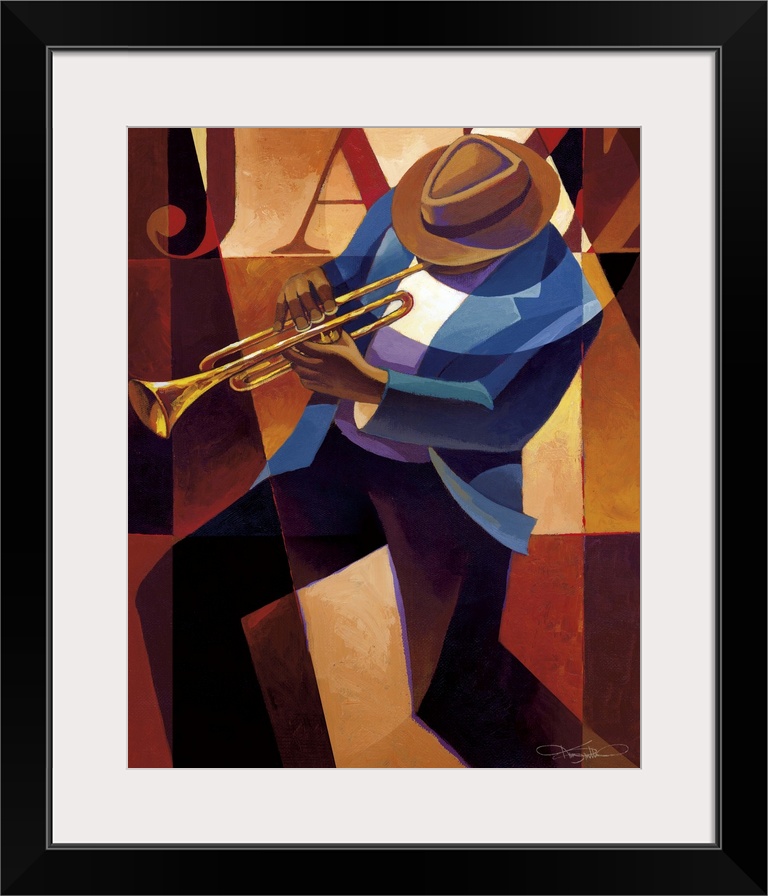 Contemporary painting of a jazz musician playing the trumpet.
