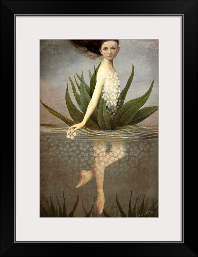 A digital vertical composite of a female as a water lily.