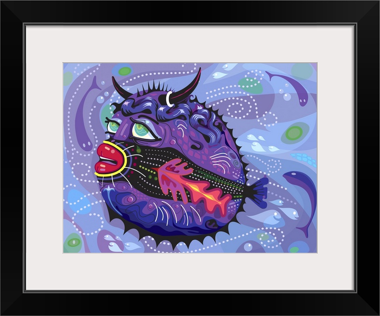 Tropical Bull Fish Illustration on swirling underwater background.