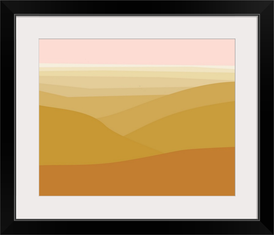 Illustration of desert mountains in warm dry colors.