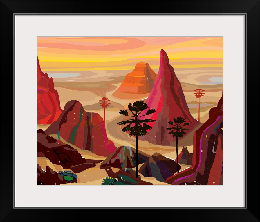 Peaceful motion in sandy, desert landscape with unusual rock formations.