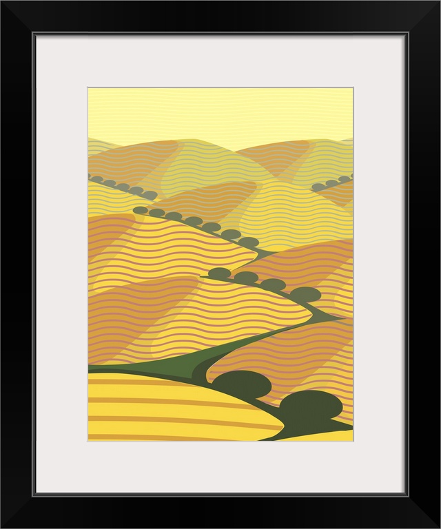 Illustration of Abstracted Yellow Hills in Baja California Coastline.