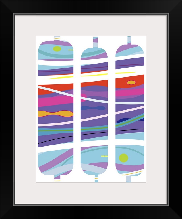 Abstract shapes aquamarine pattern, vertical with purple, pink, cool colors like guatemalan textiles.