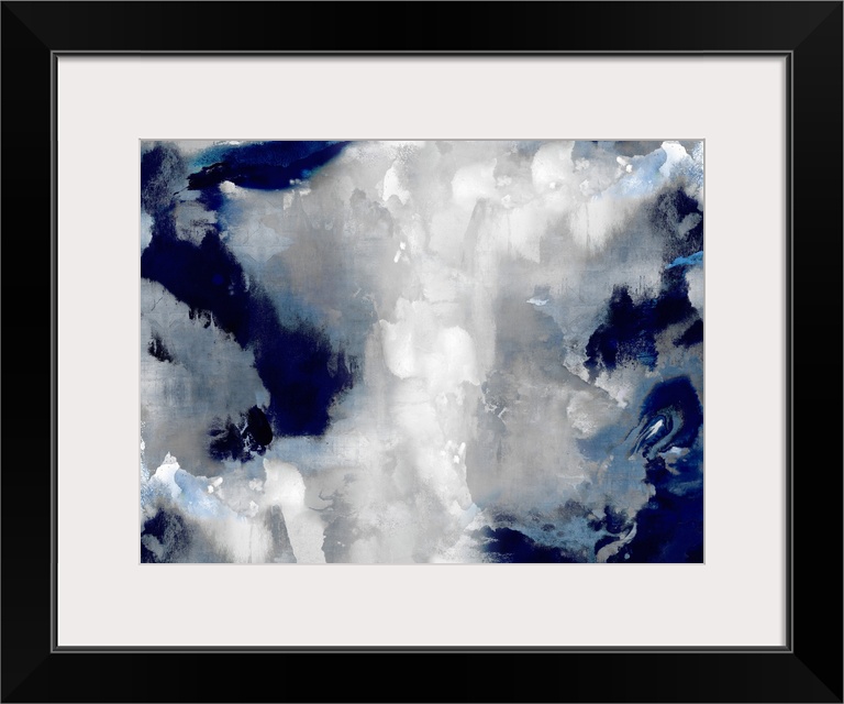 A large, horizontal abstract painting in shades of indigo and white. This statement piece of art would look outstanding in...