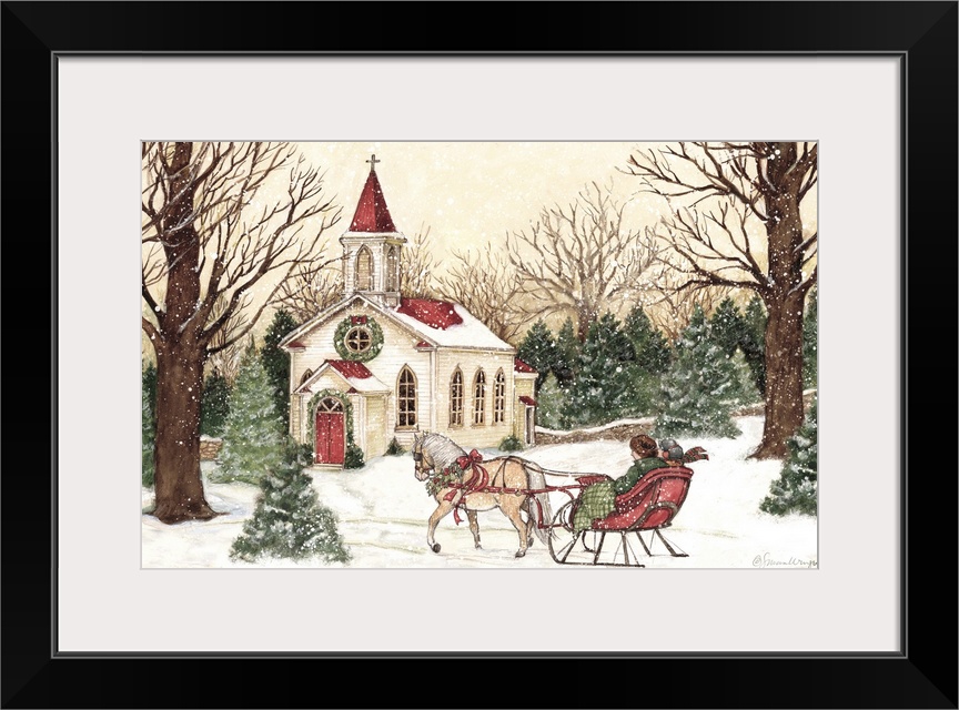 A vintage Christmas Church scene captures a time past.