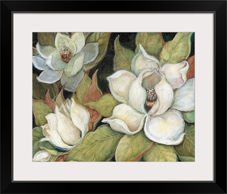 Decorative artwork perfect for the home of large painted flowers and leaves that sprout from the sides.