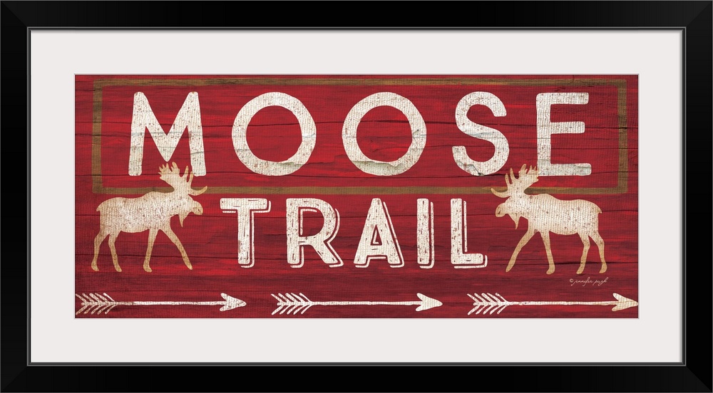 Contemporary cabin decor artwork of a wooden sign for Moose Trail.