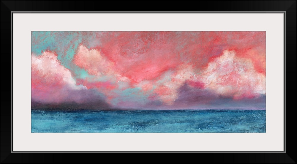 Blue water and pink skies meet in this translucent seascape.