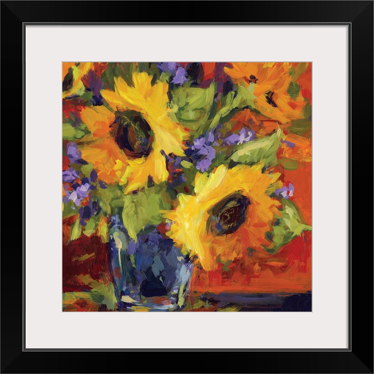 This striking floral still life adds a dramatic statement to any room.