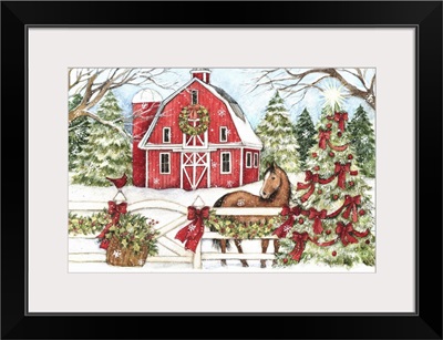 Winter Barn with Horse