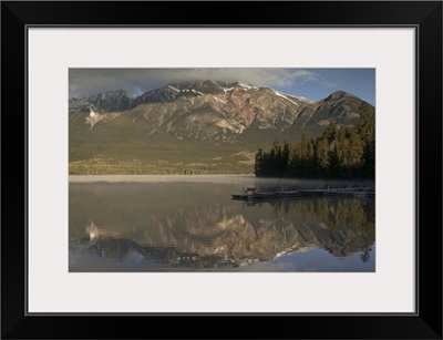 Alberta, Jasper National Park, Dawn Light on Pyramid Mountain and Pyramid Lake