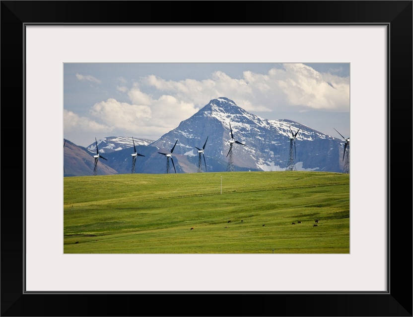 North America, Canada, Alberta, Rocky Mountains south of PIncher Creek, wind turbines and wind farm, June