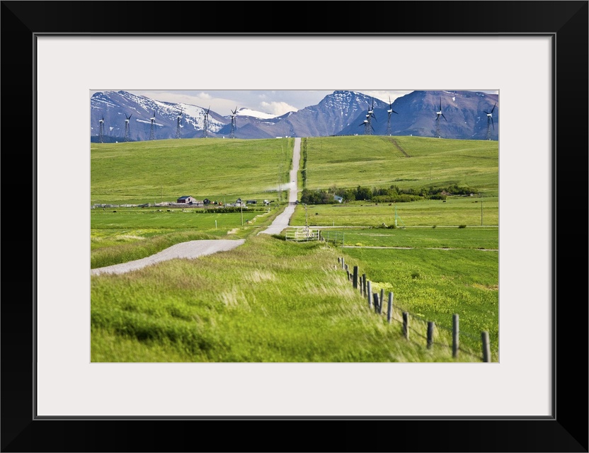 North America, Canada, Alberta, Rocky Mountains south of PIncher Creek, wind turbines and wind farm, June