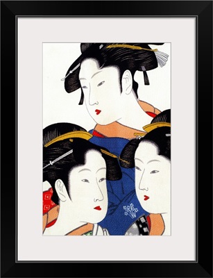Asia, Japan. Japanese silk art. Female figures on silk
