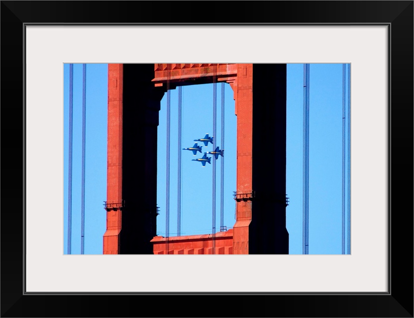 Blue Angels As Seen In Flight Through the Golden Gate Bridge.