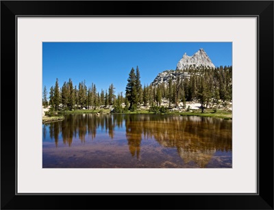 California, Yosemite National Park, Cathedral Peak reflected in a glacial tarn