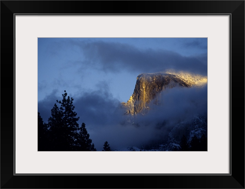 California, Yosemite National Park, Half Dome at sunset, December.