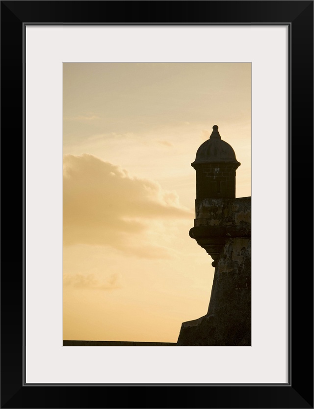 Caribbean, Puerto Rico, Old San Juan.  El Morro Fort (San Felipe del Morro Fortress), built 1540-1783.  Turret  and clouds...